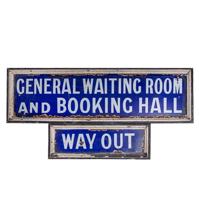 Lot 229 - A large early 20th Century Railway enamel sign for general waiting room, booking hall and way out