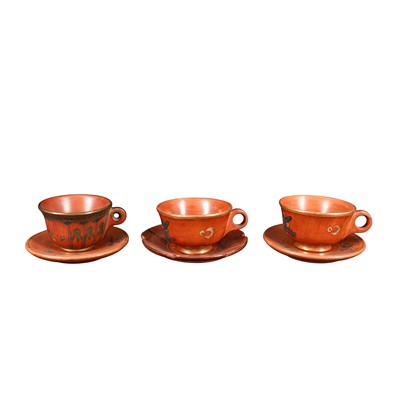 Lot 143 - Three Ottoman Tophane ware pottery coffee cups and saucers