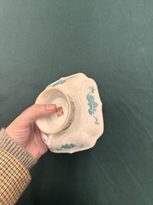 Lot 94 - A Chinese famille-rose 'cranes' stem bowl, Qing dynasty, Tongzhi mark and of the period