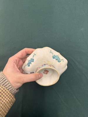 Lot 94 - A Chinese famille-rose 'cranes' stem bowl, Qing dynasty, Tongzhi mark and of the period