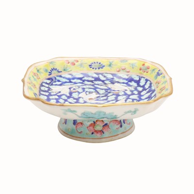 Lot 94 - A Chinese famille-rose 'cranes' stem bowl, Qing dynasty, Tongzhi mark and of the period