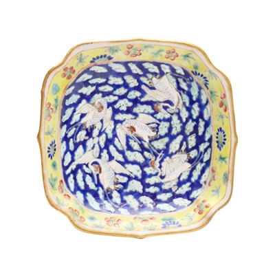 Lot 94 - A Chinese famille-rose 'cranes' stem bowl, Qing dynasty, Tongzhi mark and of the period