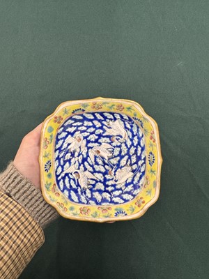 Lot 94 - A Chinese famille-rose 'cranes' stem bowl, Qing dynasty, Tongzhi mark and of the period