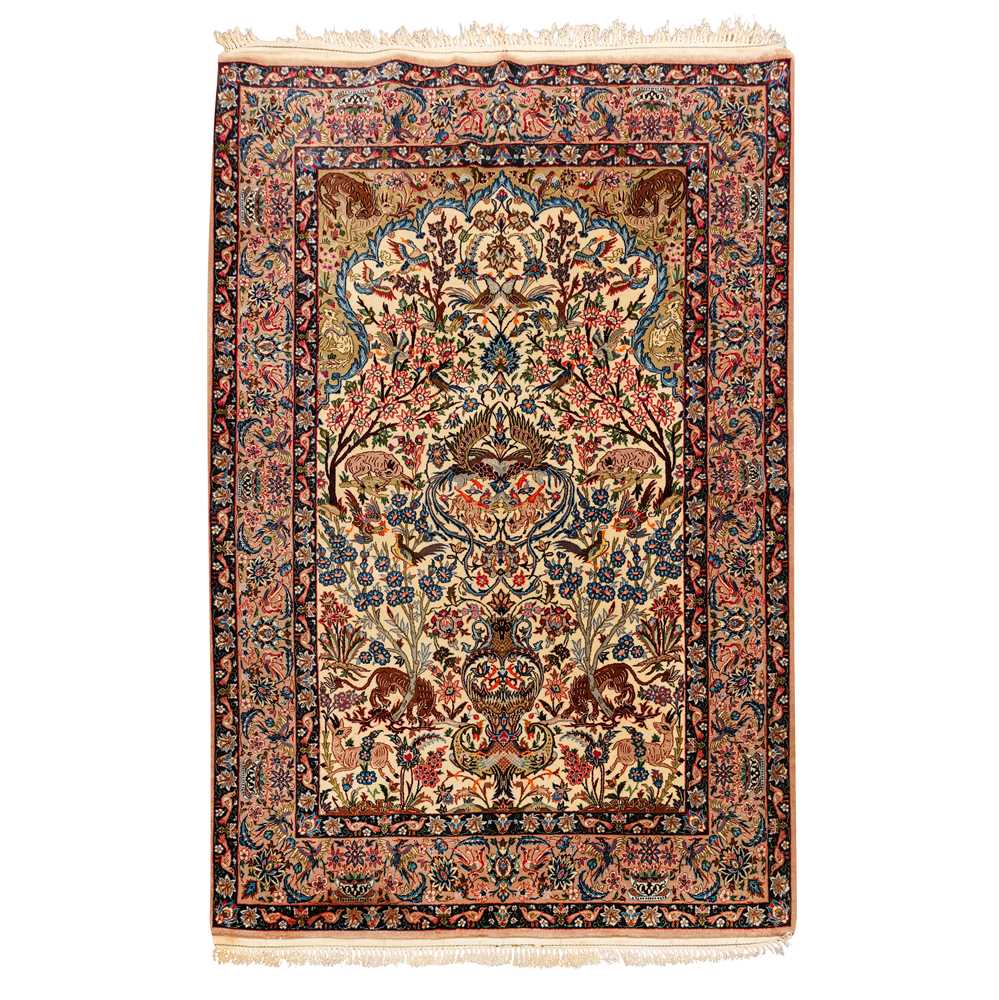 Lot 75 - An extremely fine part silk Isfahan prayer rug, central Persia