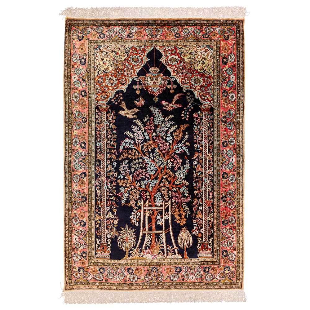 Lot 28 - A very fine silk Qum prayer rug, central Persia
