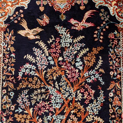 Lot 28 - A very fine silk Qum prayer rug, central Persia