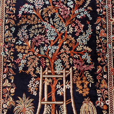 Lot 28 - A very fine silk Qum prayer rug, central Persia