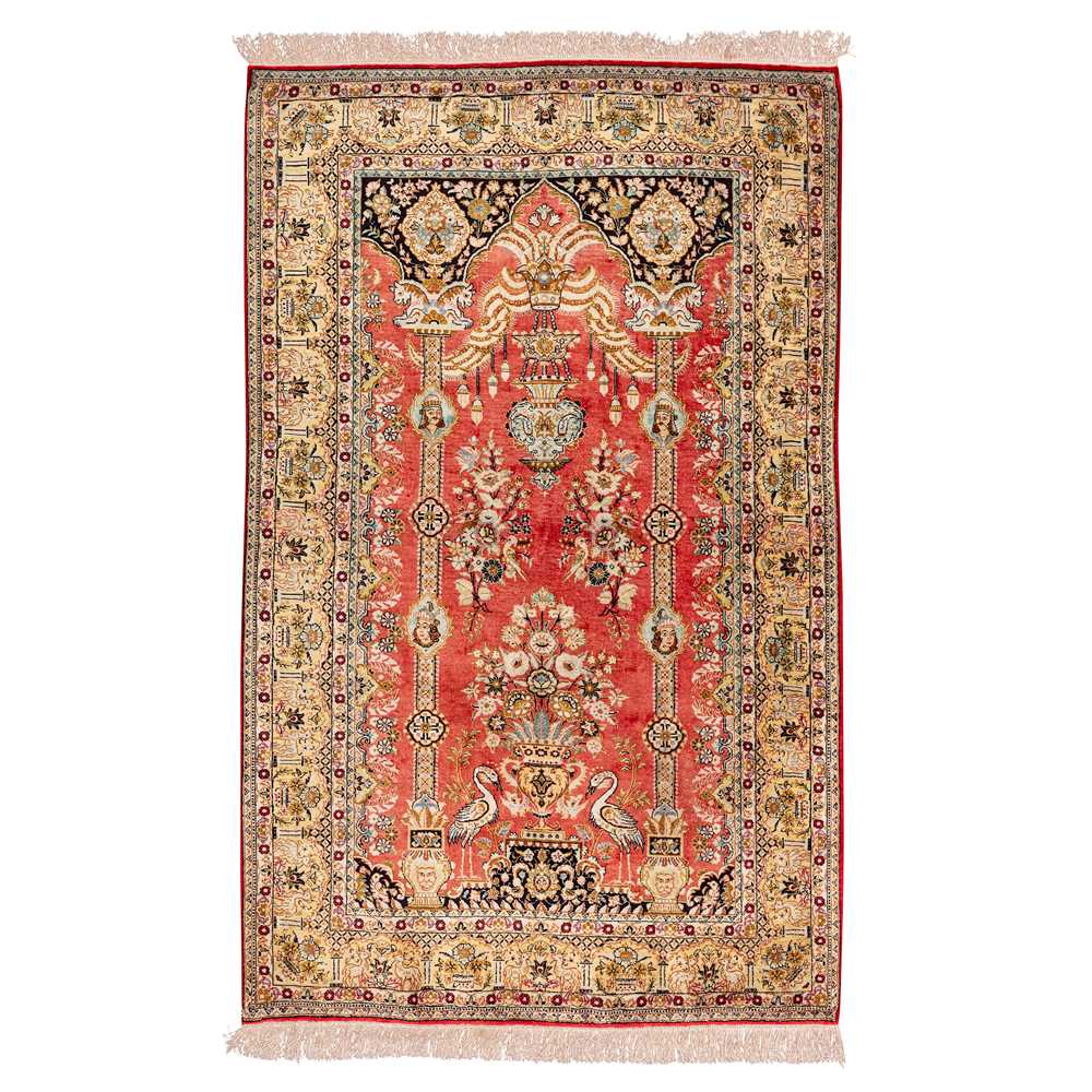 Lot 62 - A very fine silk Qum prayer rug, central Persia