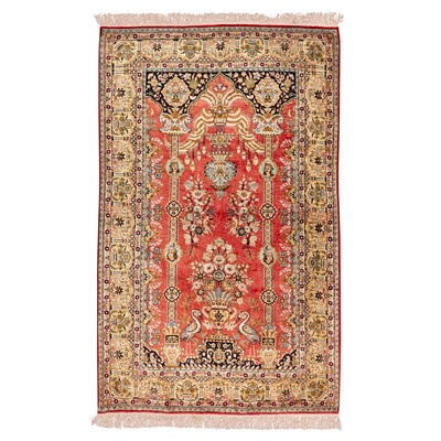 Lot 62 - A very fine silk Qum prayer rug, central Persia
