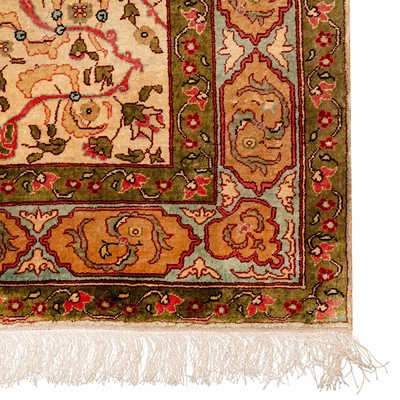 Lot 64 - An extremely fine silk and metal Thread Hereke prayer rug, Turkey