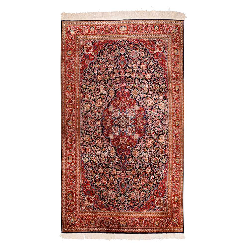 Lot 92 - A very fine silk Kashan design carpet, central Persia