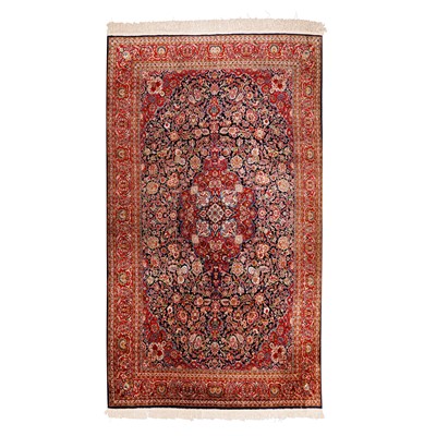 Lot 92 - A very fine silk Kashan design carpet, central Persia