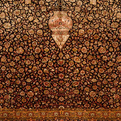 Lot 71 - An extremely fine silk Kashmir carpet, North India