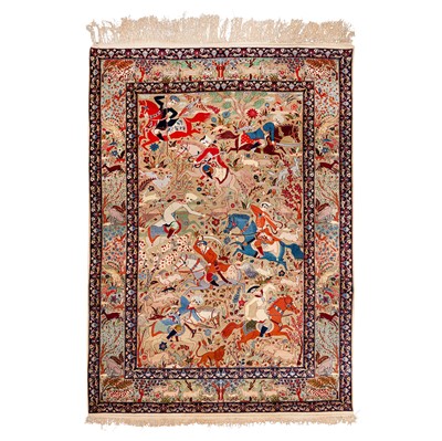 Lot 42 - An extremely fine part silk Isfahan carpet, central Persia