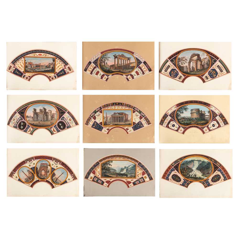 Lot 2 - An 18th century Collection of Grand Tour fan views and 19th Century British drawings and watercolours