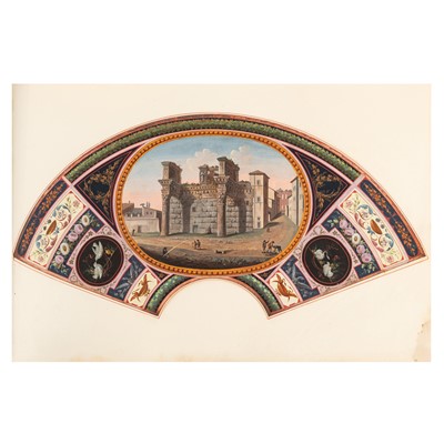 Lot 2 - An 18th century Collection of Grand Tour fan views and 19th Century British drawings and watercolours