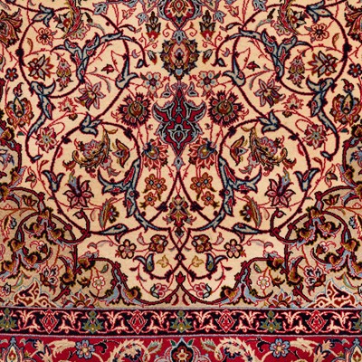 Lot 96 - An extremely fine part silk Isfahan rug, central Persia