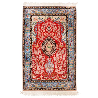 Lot 45 - An extremely fine part silk Isfahan prayer rug, central Persia