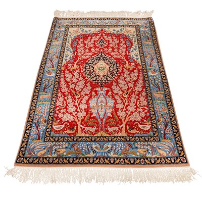Lot 45 - An extremely fine part silk Isfahan prayer rug, central Persia