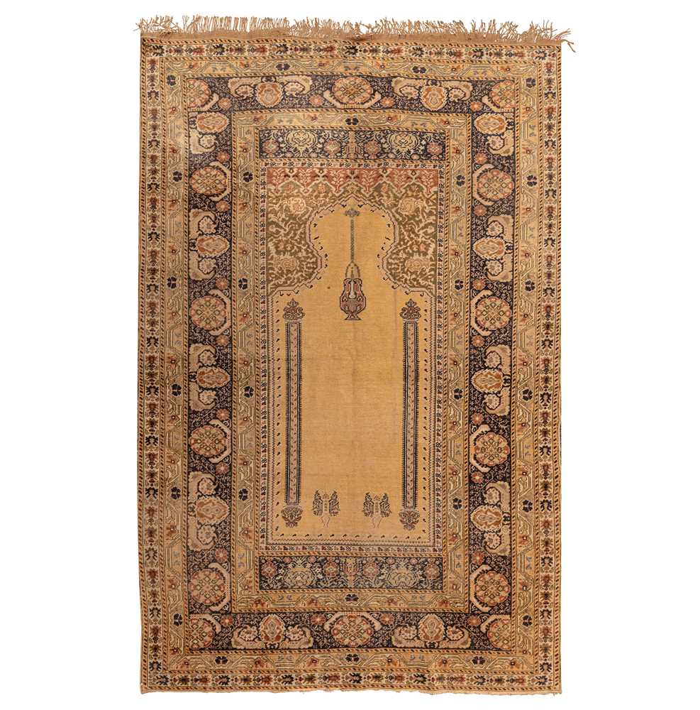 Lot 46 - An antique silk Ghiordes prayer rug, Turkey