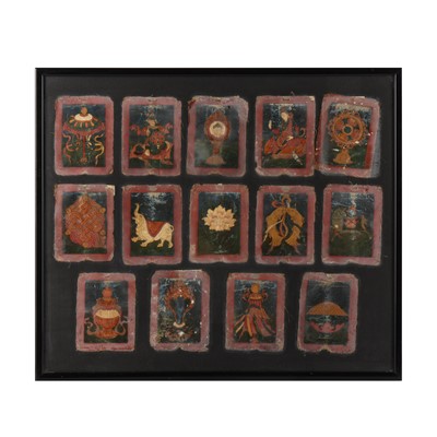 Lot 218 - A group of Tibetan Buddhist initiation cards, tsakli or tsakali, 19th century