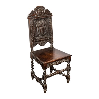 Lot 29 - A Victorian Jacobean revival oak hall chair