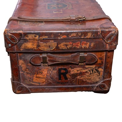 Lot 94 - A Finnigans of 18 New Bond Street brown leather travel trunk