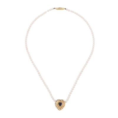 Lot 31 - A sapphire, diamond and pearl necklace