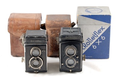 Lot 379 - Two Early Rolliflex TLR Cameras. Knob and Lever Wind Versions