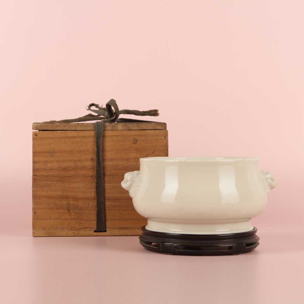 Lot 20 - A Chinese Dehua bombe censer, Qing dynasty, Kangxi period