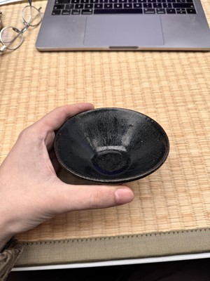 Lot 29 - A Chinese Jian black-glazed 'hare's fur' conical bowl, Song dynasty