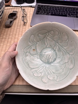 Lot 16 - A Chinese Qingbai 'peony' carved bowl, Southern Song dynasty