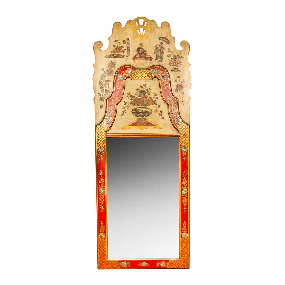 Lot 83 - A George I style red jappaned Chinoiserie rectangular wall mirror