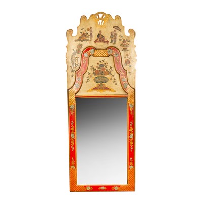 Lot 83 - A George I style red jappaned Chinoiserie rectangular wall mirror