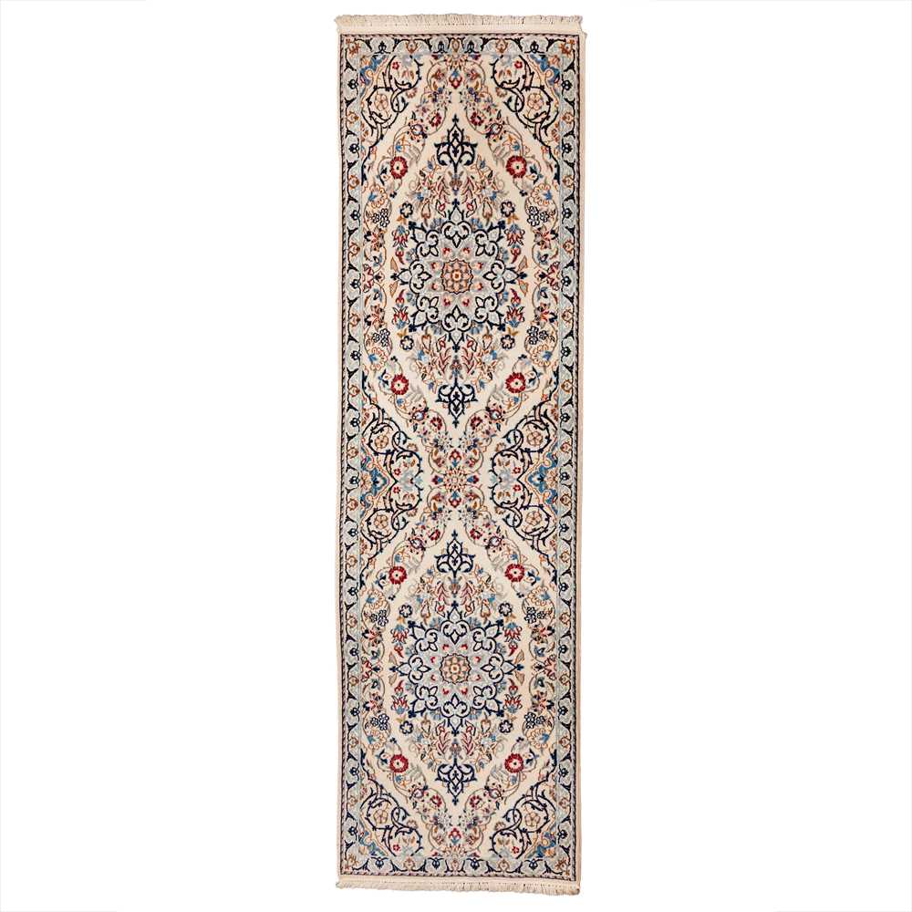 Lot 19 - A fine part silk Nain runner, central Persia