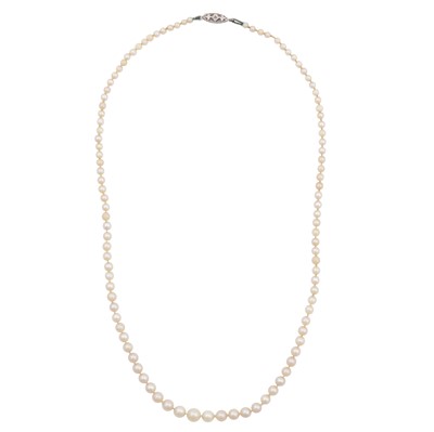 Lot 87 - A single strand pearl and diamond necklace