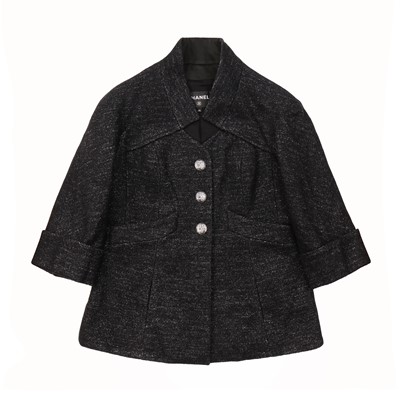 Lot 233 - Chanel Black Jersey Wool Knotched Collar Jacket - Size 42