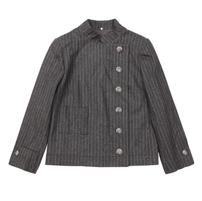 Lot 27 - Chanel Grey Wool Flannel Pinstripe Jacket - Size 40