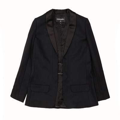 Lot 236 - Chanel Black Wool Smoking Jacket - Size 40