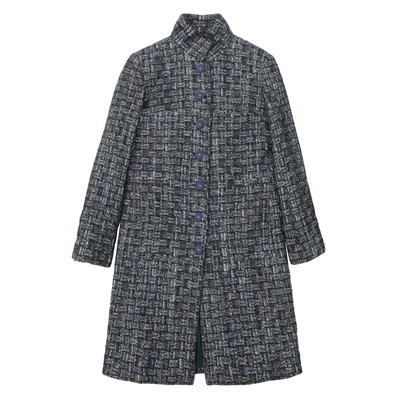 Lot 86 - Chanel Green Cashmere Tweed Funnel Neck Coat - Size 40