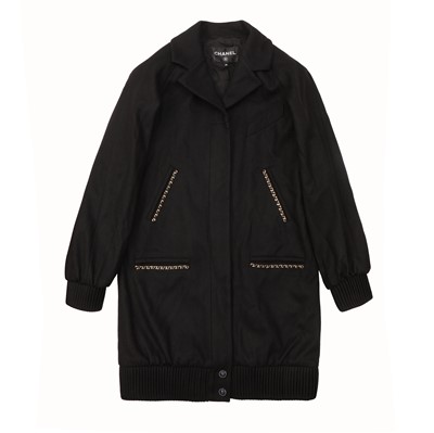 Lot 173 - Chanel Black Cashmere Chain Trim Coat - Size 38