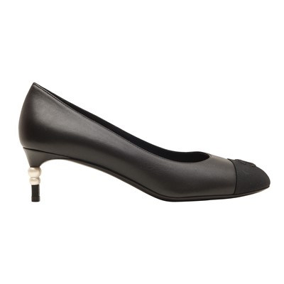 Lot 186 - Chanel Black CC Pearl Kitten Heel Pump - Size 39.5