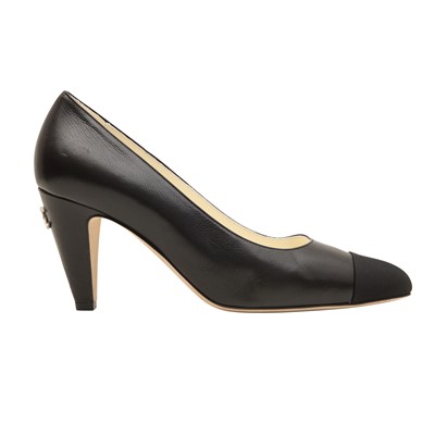 Lot 194 - Chanel Black CC Cone Heel Pump - Size 39.5