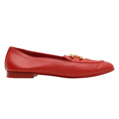 Lot 58 - Chanel Red CC Pearl Flat Loafer - Size 39
