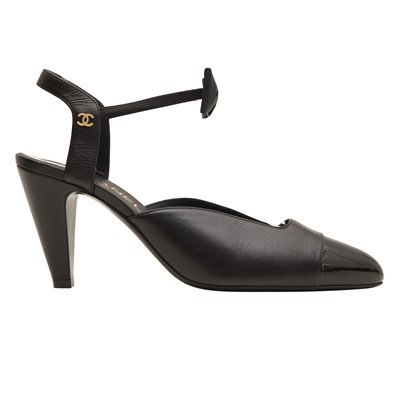 Lot 158 - Chanel Black CC Cone Heel Slingback Pump - Size 39