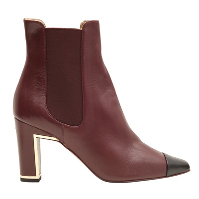 Lot 51 - Chanel Burgundy Bi Colour CC Heel Ankle Boot - Size 39