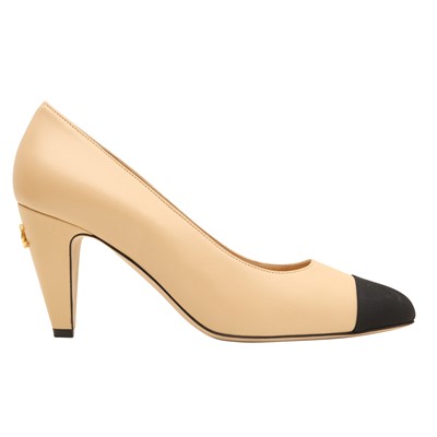 Lot 138 - Chanel Beige CC Cone Heel Pump - Size 39.5