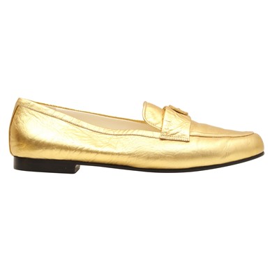 Lot 149 - Chanel Metallic Gold Medallion Flat Loafer - Size 39.5