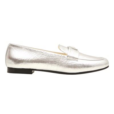 Lot 228 - Chanel Metallic Silver Medallion Flat Loafer - Size 39.5