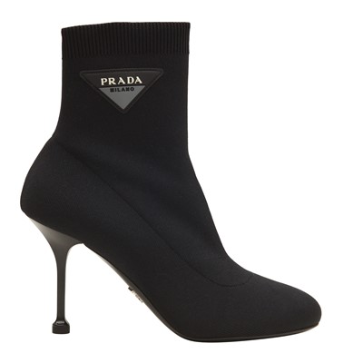 Lot 190 - Prada Black Logo Heel Sock Bootie - Size 39